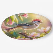 Red Header Buff Chested Warbler Fantasy Bird Pappteller (Schrägansicht)