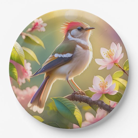 Red Header Buff Chested Warbler Fantasy Bird Pappteller (Vorderseite)