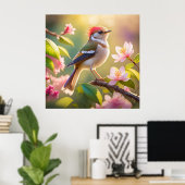 Red Header Buff Chested Warbler Fantasy Bird Poster (Heimbüro)