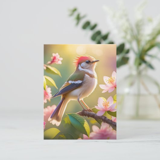 Red Header Buff Chested Warbler Fantasy Bird Postkarte (Stehend Vorderseite)