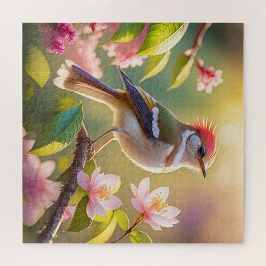 Red Header Buff Chested Warbler Fantasy Bird Puzzle (Horizontal)