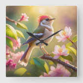 Red Header Buff Chested Warbler Fantasy Bird Quadratische Wanduhr (Vorderseite)