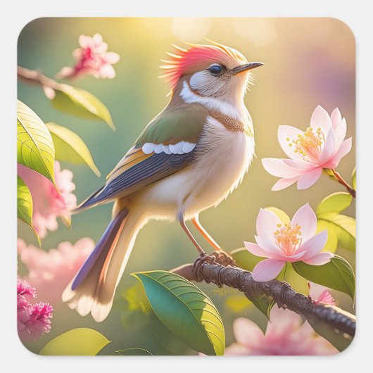 Red Header Buff Chested Warbler Fantasy Bird Quadratischer Aufkleber (Vorderseite)