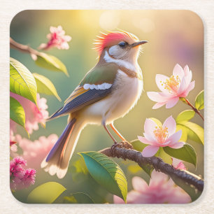 Red Header Buff Chested Warbler Fantasy Bird Rechteckiger Pappuntersetzer