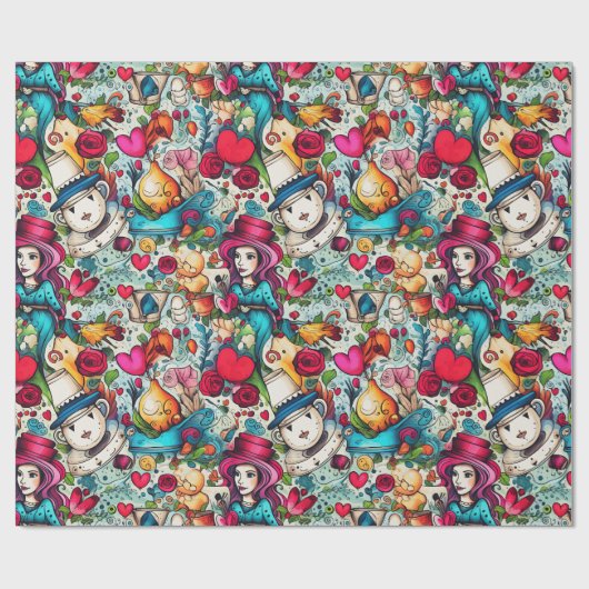 Red Heart Alice Tee Party Thema Geschenkpapier (Flach)