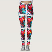 Red Heart and Chrome Stethoscope Healthcare Leggings (Vorderseite)