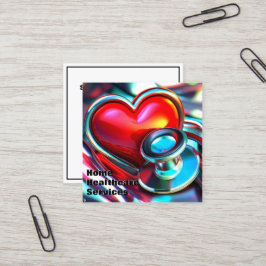 Red Heart and Chrome Stethoscope Healthcare Quadratische Visitenkarte