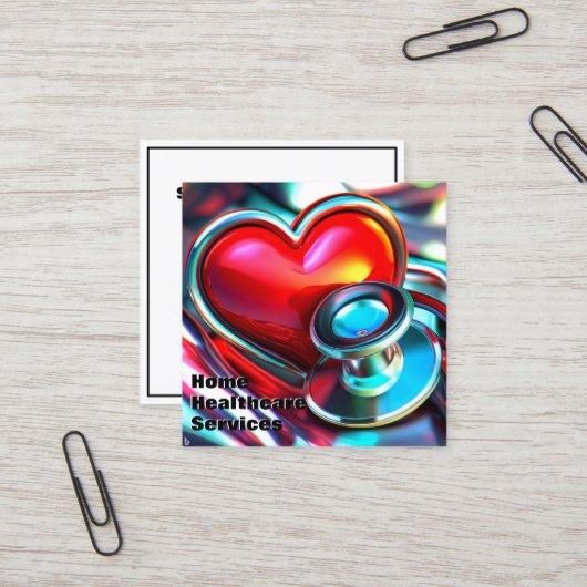 Red Heart and Chrome Stethoscope Healthcare Quadratische Visitenkarte (Vorderseite/Rückseite Beispiel)