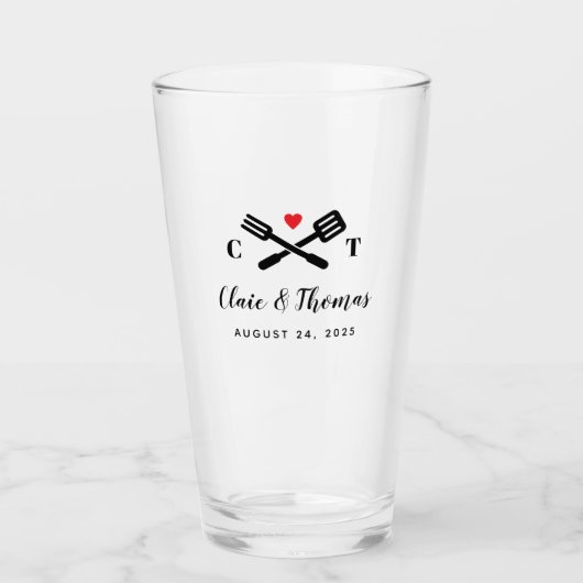 Red Heart and GRILLEN Tools Couple's Wedding Glas (Vorderseite)