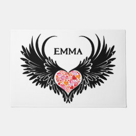 Red heart angel black wings fußmatte
