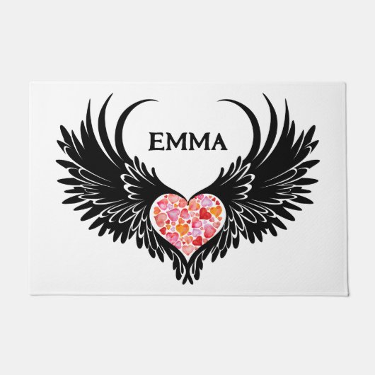Red heart angel black wings fußmatte (Vorderseite)