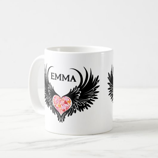 Red heart angel black wings kaffeetasse (Vorderseite Links)