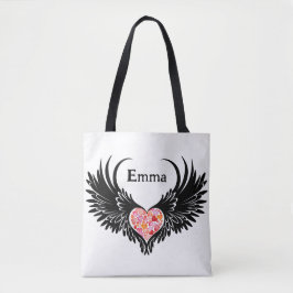 Red heart angel black wings tasche