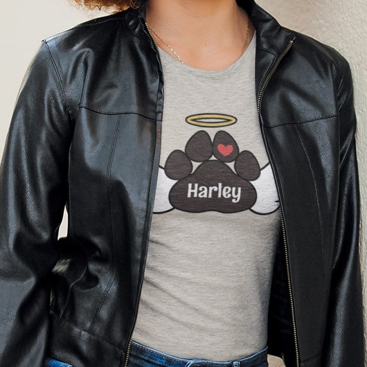 Red Heart Angel Wings Paw Name Dog Memorial Tri-Blend Shirt