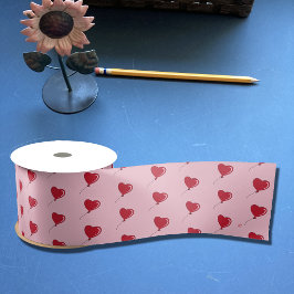 Red Heart Balloon Muster Pink Ribbon Satinband