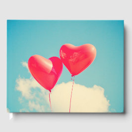 Red Heart Balloons gegen Wolken Himmel Gästebuch