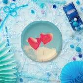 Red Heart Balloons gegen Wolken Himmel Pappteller (Party)