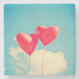 Red Heart Balloons gegen Wolken Himmel Steinuntersetzer