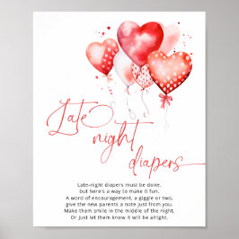 Red Heart Balloons Spate Night Diapers Game Poster