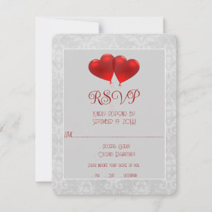 Red Heart Balloons Wedding RSVP Card Karte