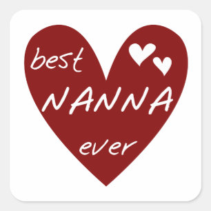 Red Heart Best Nanna Ever T - Shirt und Geschenke Quadratischer Aufkleber