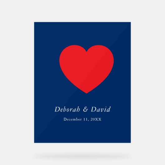 Red Heart Blue Modern Minimalist Wedding Acrylschild (Vorderseite)