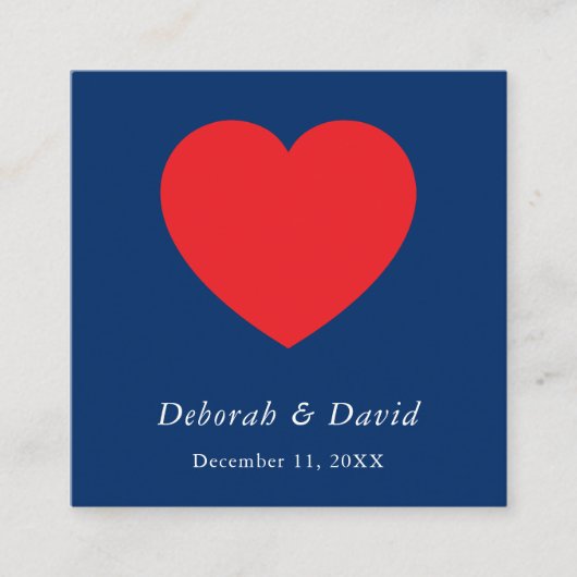 Red Heart Blue Modern Minimalist Wedding Begleitkarte (Vorderseite)