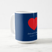 Red Heart Blue Modern Minimalist Wedding Kaffeetasse (Vorderseite Links)