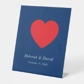 Red Heart Blue Modern Minimalist Wedding Sockelschild (Vorderseite)