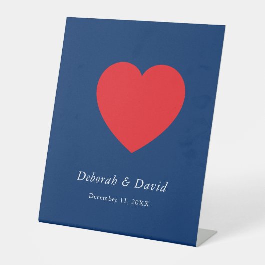 Red Heart Blue Modern Minimalist Wedding Sockelschild (Vorderseite)