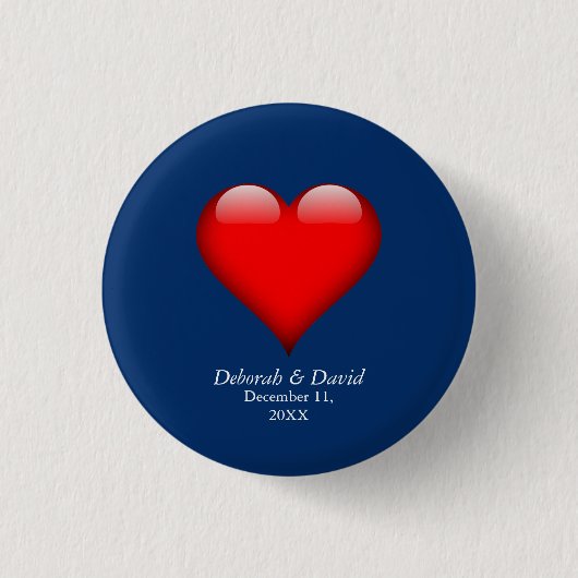 Red Heart Blue Moderne Minimalistische Hochzeit Button (Vorderseite)