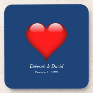 Red Heart Blue Moderne Minimalistische Hochzeit Getränkeuntersetzer