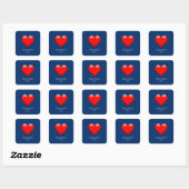 Red Heart Blue Moderne Minimalistische Hochzeit Quadratischer Aufkleber (Blatt)
