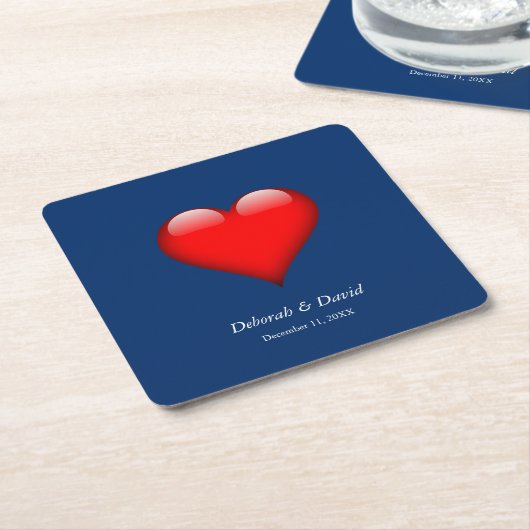 Red Heart Blue Moderne Minimalistische Hochzeit Rechteckiger Pappuntersetzer (angewinkelt)