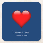 Red Heart Blue Moderne Minimalistische Hochzeit Rechteckiger Pappuntersetzer (Vorderseite)