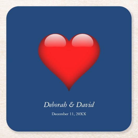 Red Heart Blue Moderne Minimalistische Hochzeit Rechteckiger Pappuntersetzer (Vorderseite)