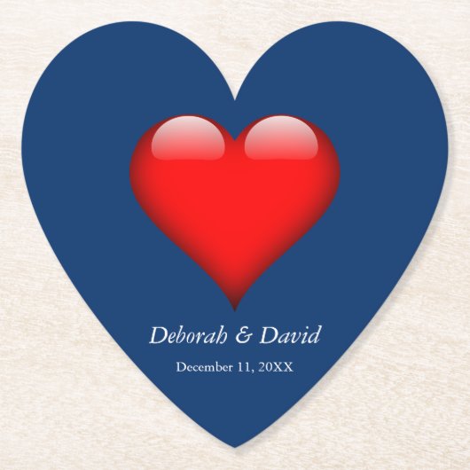 Red Heart Blue Moderne Minimalistische Hochzeit Untersetzer (Vorderseite)