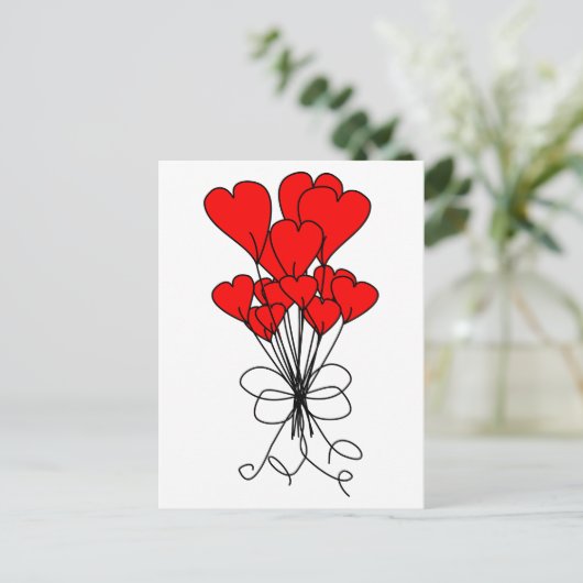Red Heart Blume Bouquet Hearts Illustration Postkarte (Stehend Vorderseite)