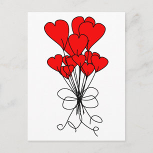 Red Heart Blume Bouquet Hearts Illustration Postkarte