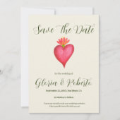 Red Heart & Blume Mexican Wedding Save the Date Einladung (Vorderseite)