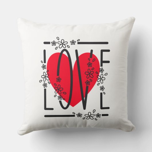 Red Heart & Blume Text Graphic Modern & Stylish Kissen (Rückseite)