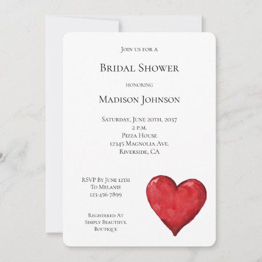 Red Heart Brautparty Einladung (Vorderseite)