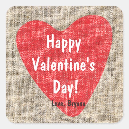 Red Heart Burlap Liebe Valentines Wedding Sticker (Vorderseite)