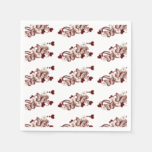 Red Heart Butterfells Pattern Napkins Serviette (Vorderseite)