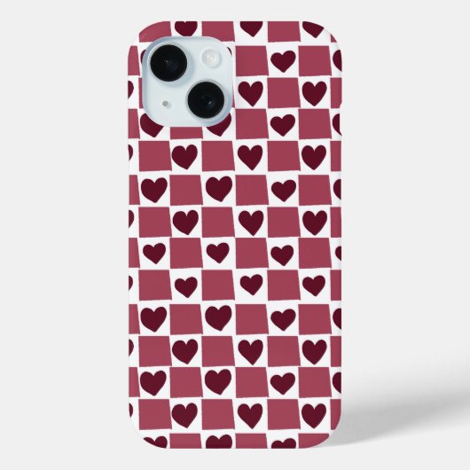 Red Heart Checkerboard Pattern Case-Mate iPhone Hülle (Rückseite)