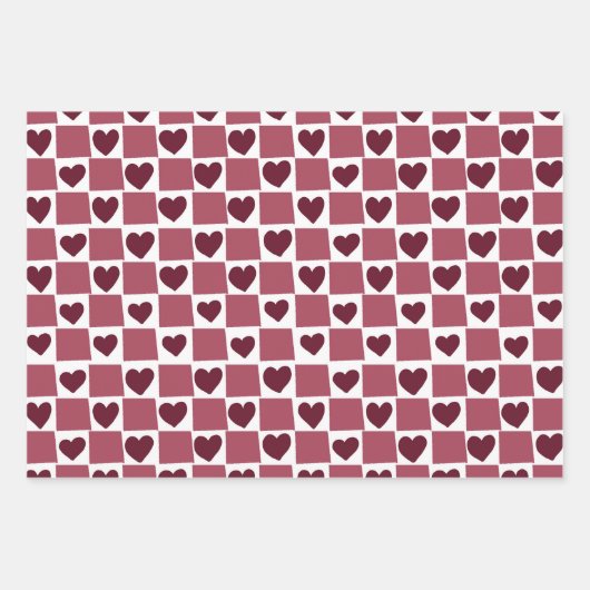 Red Heart Checkerboard Pattern Geschenkpapier Set (Vorderseite 3)