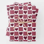 Red Heart Checkerboard Pattern Geschenkpapier Set (Beispiel)