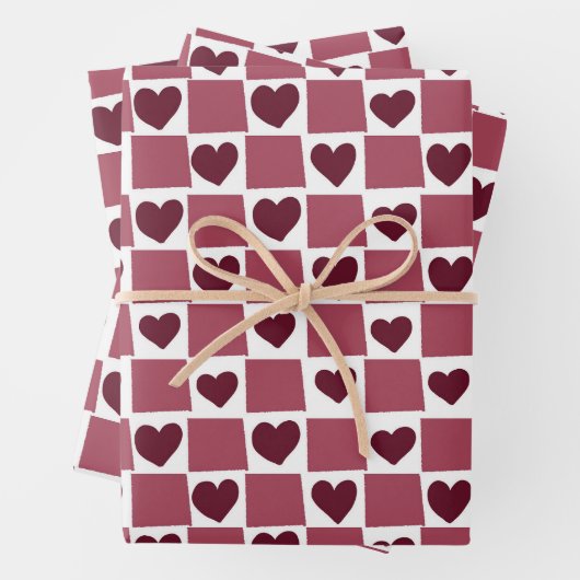 Red Heart Checkerboard Pattern Geschenkpapier Set (Beispiel)