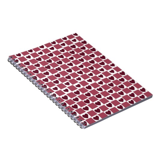 Red Heart Checkerboard Pattern Notizblock (Rechte Seite)
