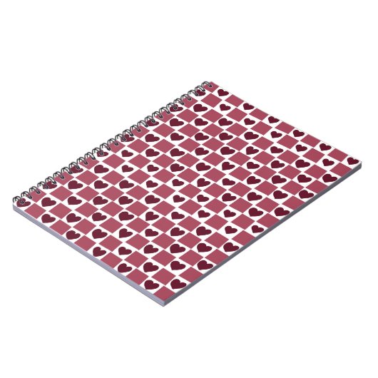 Red Heart Checkerboard Pattern Notizblock (Linke Seite)